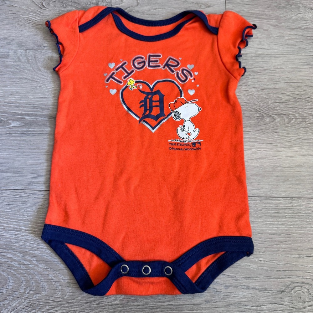 Detroit Tigers Snoopy Peanuts Baby Bodysuit Orange Navy 12M Team Athletics MLB